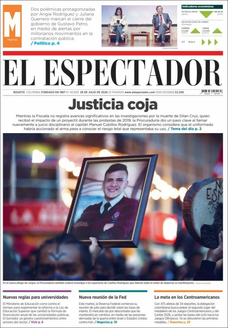 Portada de El Espectador · 28 jul 2026