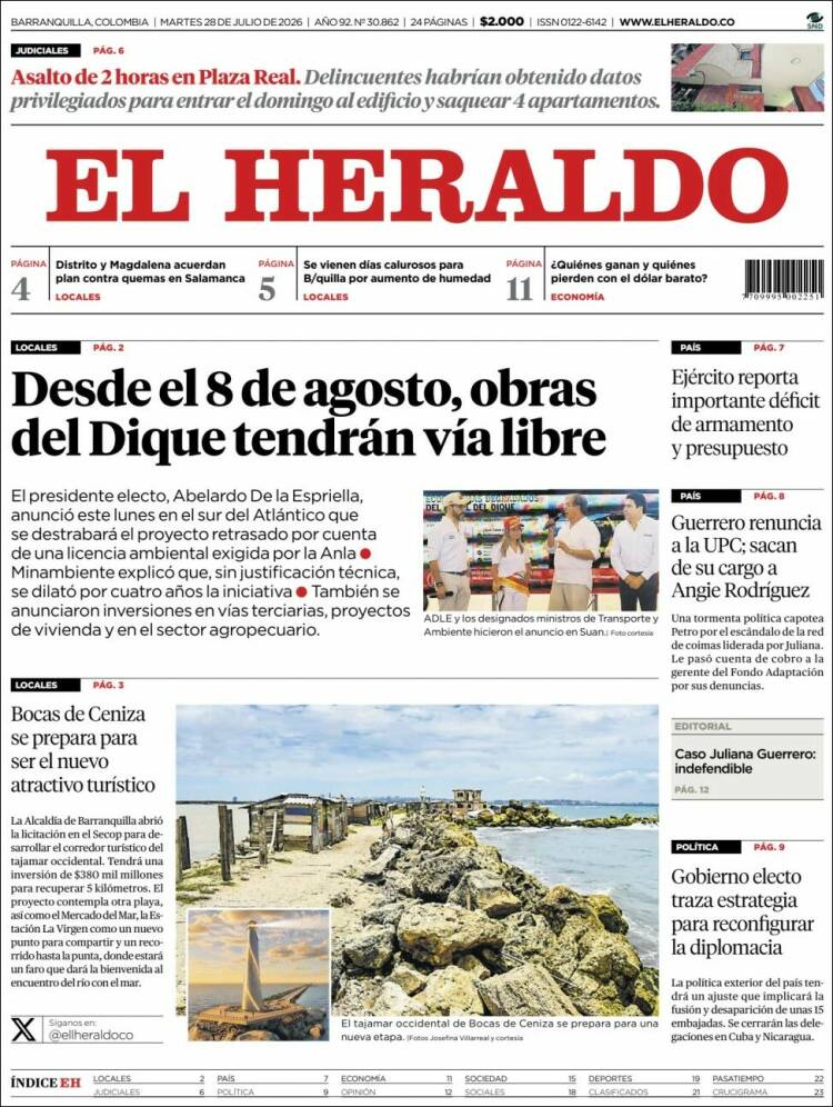 Portada de El Heraldo · 28 jul 2026