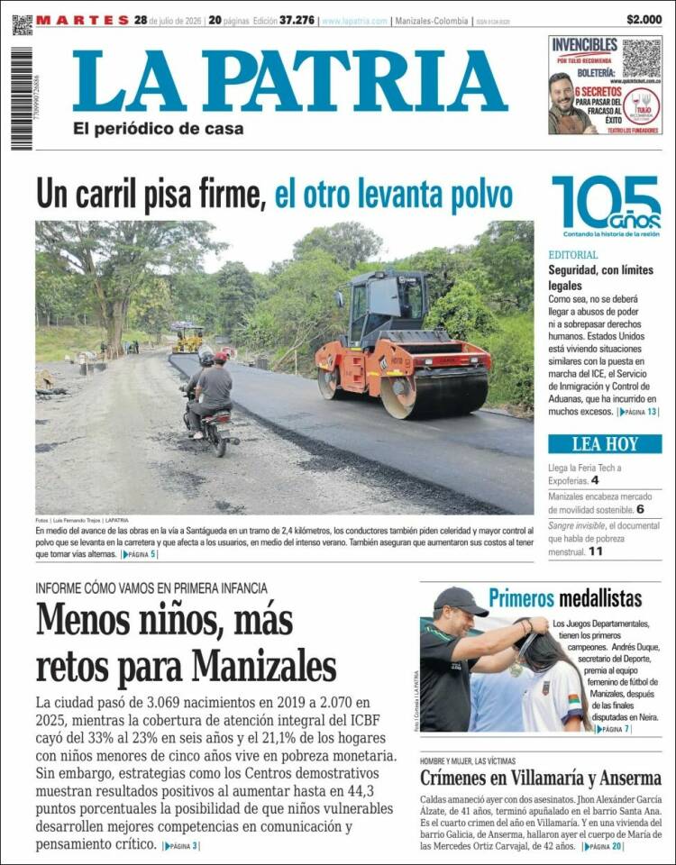 Portada de La Patria · 28 jul 2026