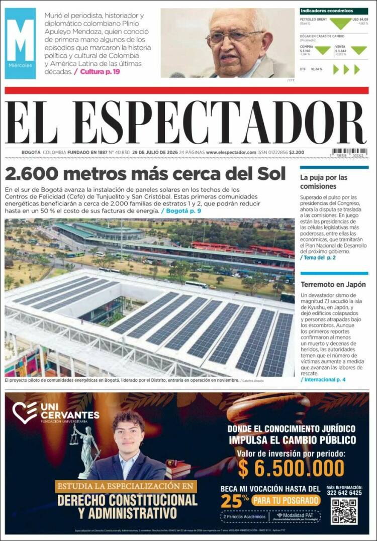 Portada de El Espectador · 29 jul 2026