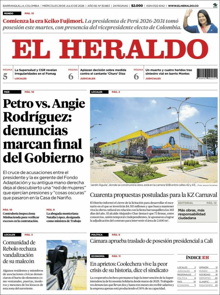 Portada de El Heraldo · 29 jul 2026