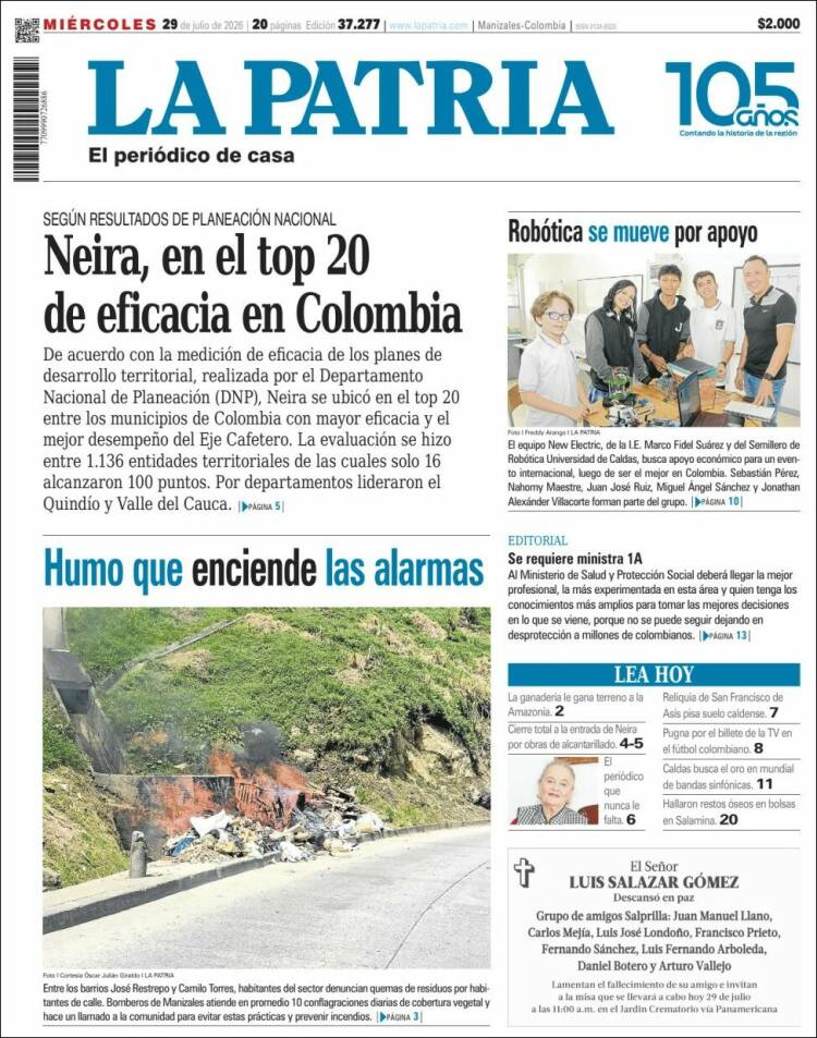 Portada de La Patria · 29 jul 2026