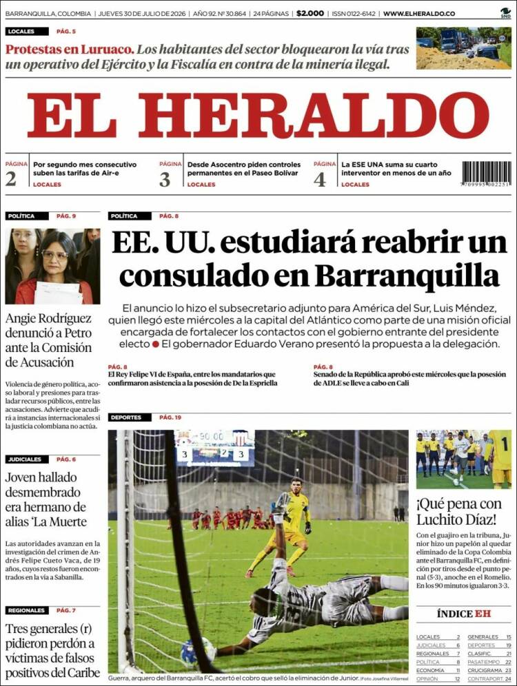 Portada de El Heraldo · 30 jul 2026