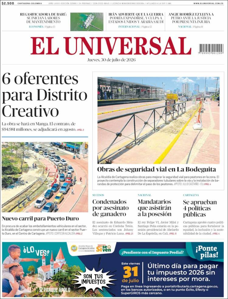 Portada de El Universal · 30 jul 2026