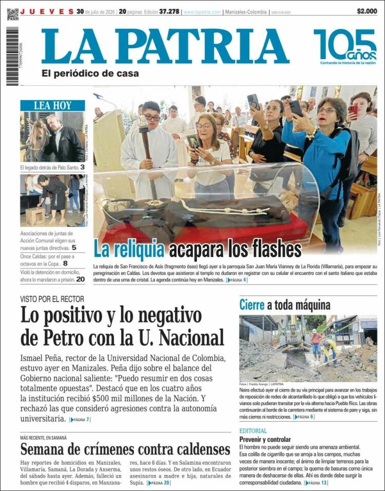 Portada de La Patria · 30 jul 2026