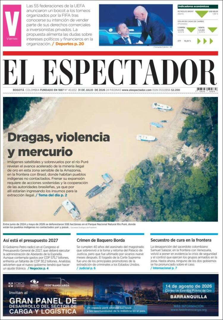 Portada de El Espectador · 31 jul 2026