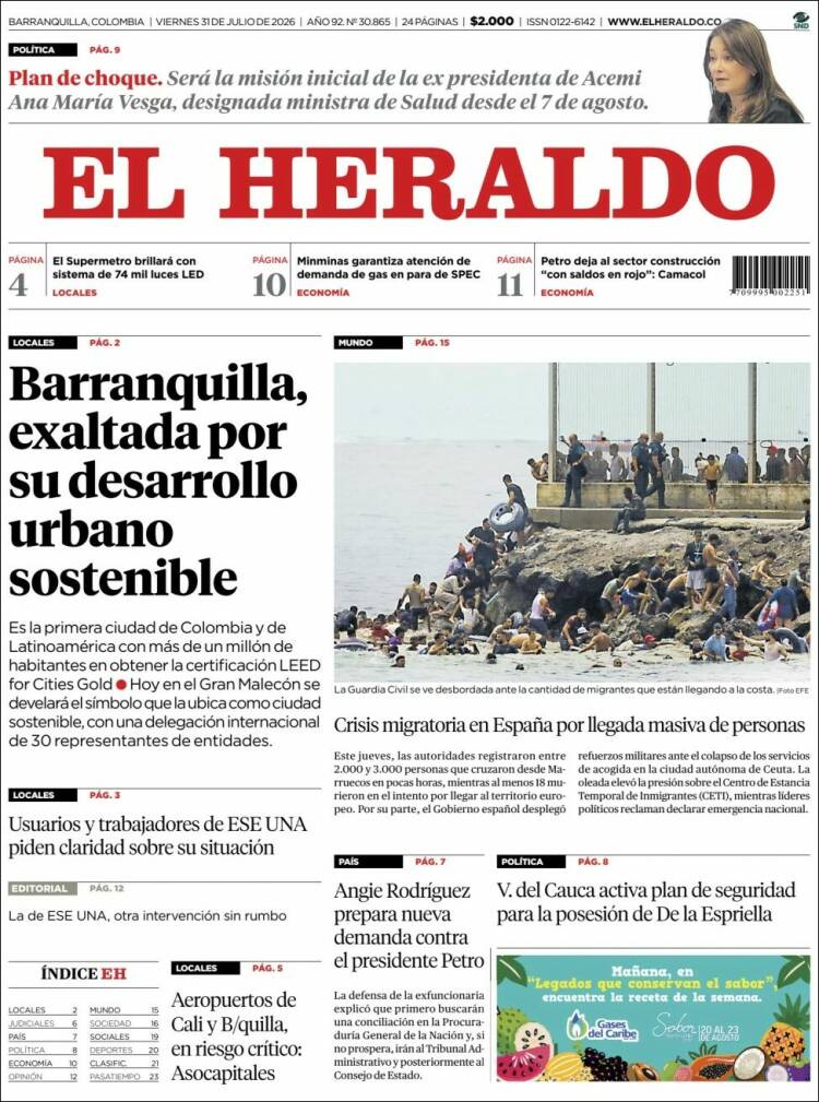 Portada de El Heraldo · 31 jul 2026