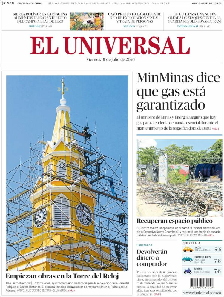 Portada de El Universal · 31 jul 2026