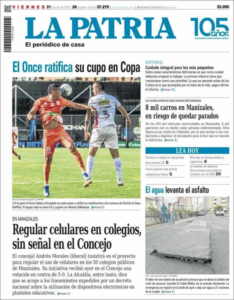 Portada de La Patria · 31 jul 2026