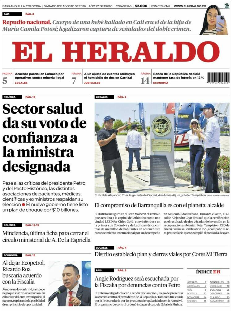 Portada de El Heraldo · 1 ago 2026