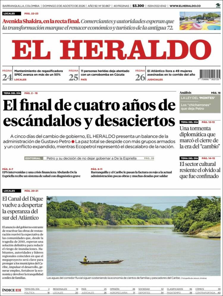 Portada de El Heraldo · 2 ago 2026