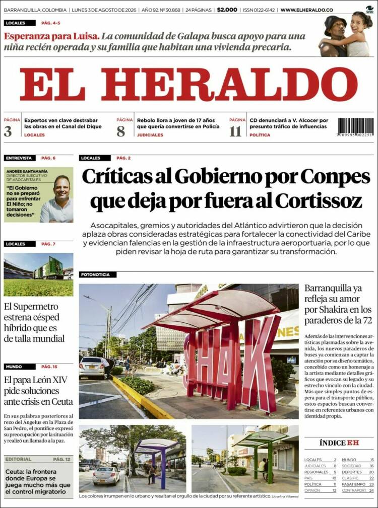 Portada de El Heraldo · 3 ago 2026