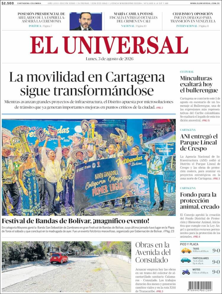 Portada de El Universal · 3 ago 2026