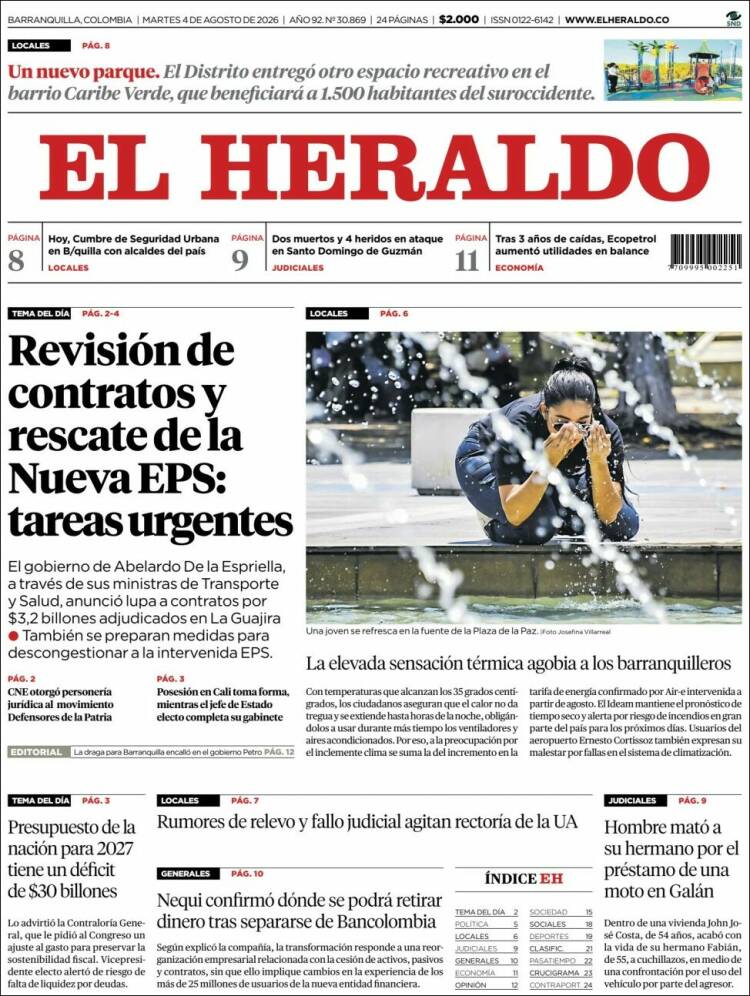 Portada de El Heraldo · 4 ago 2026