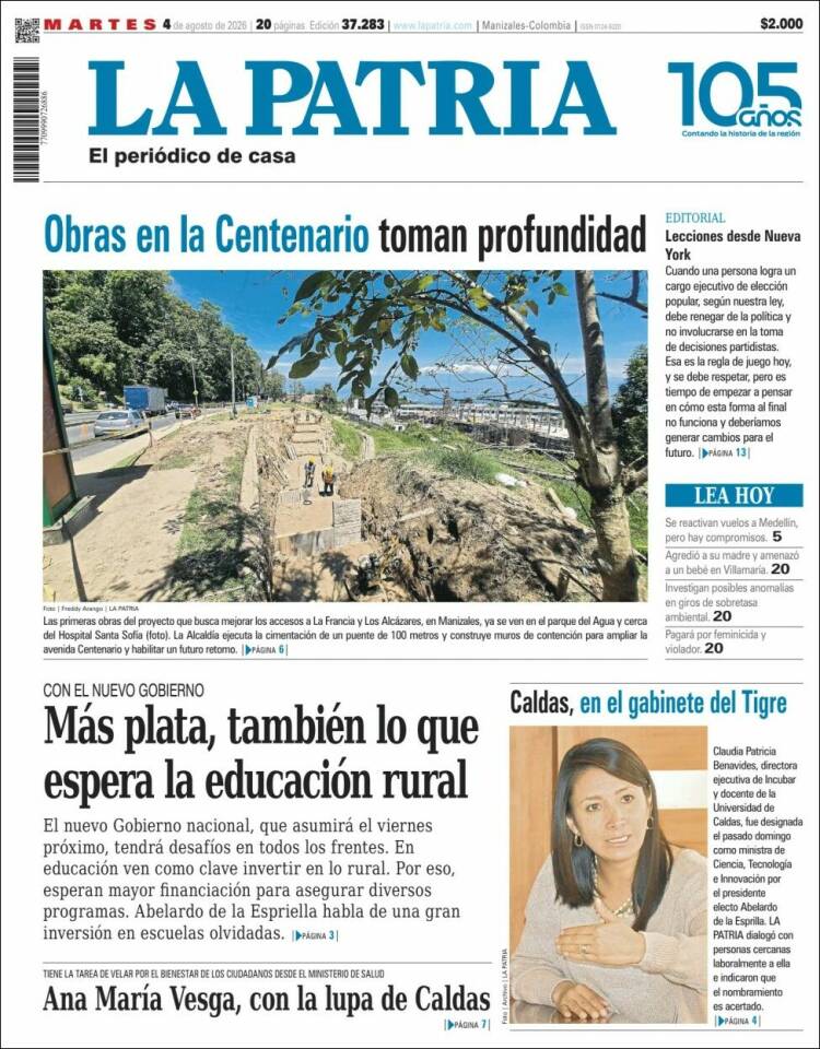 Portada de La Patria · 4 ago 2026