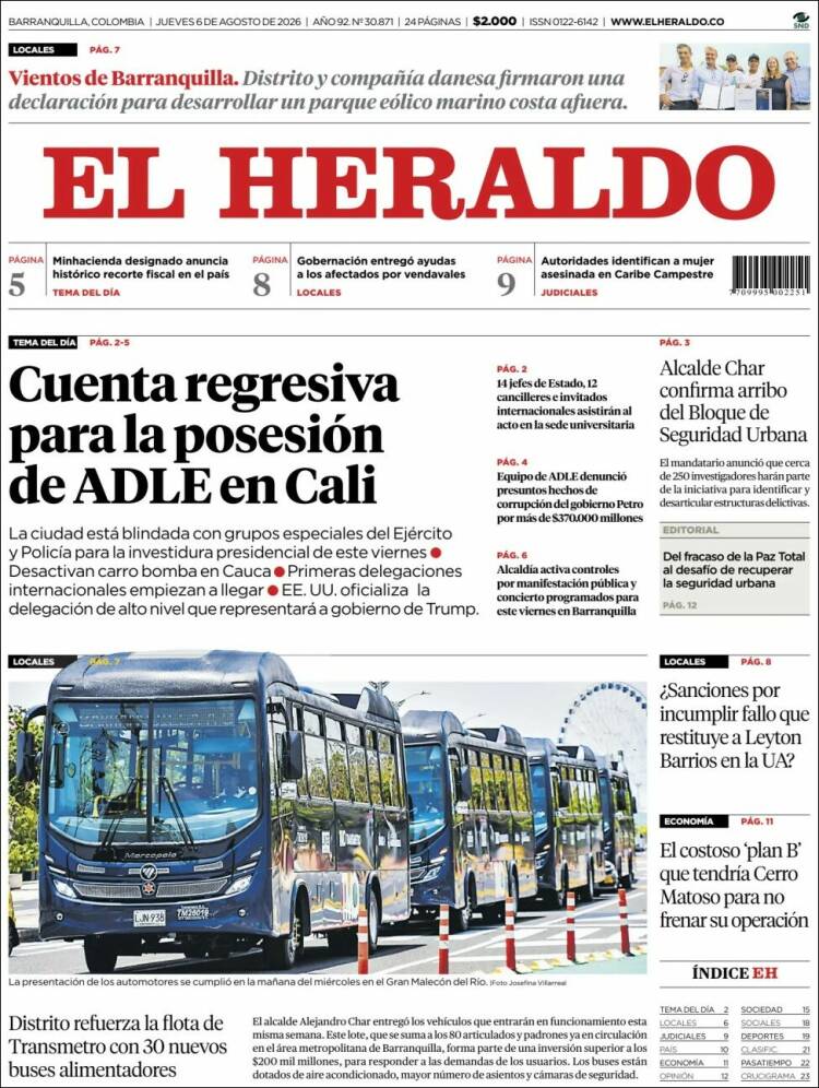 Portada de El Heraldo · 6 ago 2026