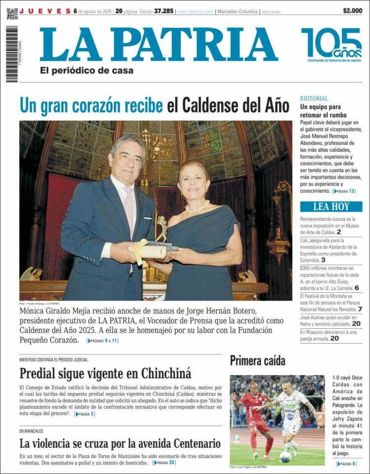 Portada de La Patria · 6 ago 2026
