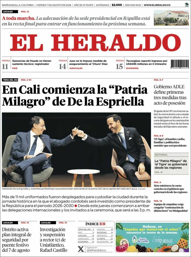 Portada de El Heraldo · 7 ago 2026