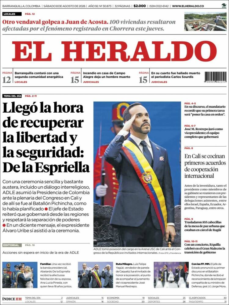 Portada de El Heraldo · 8 ago 2026