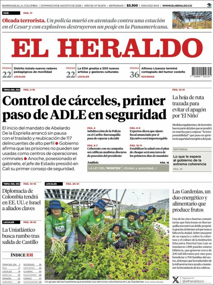 Portada de El Heraldo · 9 ago 2026