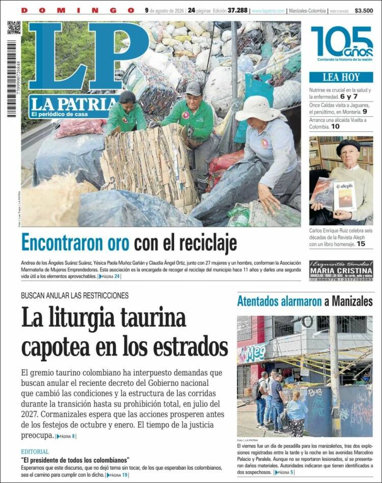 Portada de La Patria · 9 ago 2026