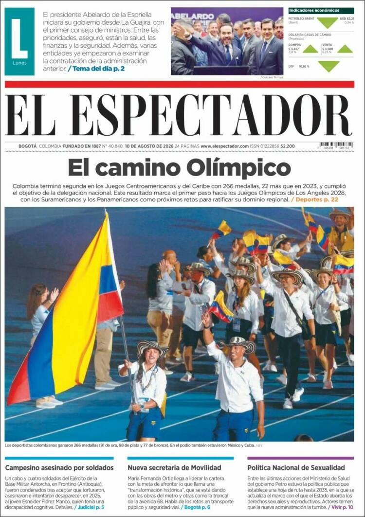 Portada de El Espectador · 10 ago 2026
