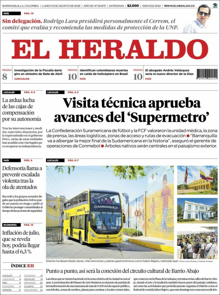 Portada de El Heraldo · 10 ago 2026