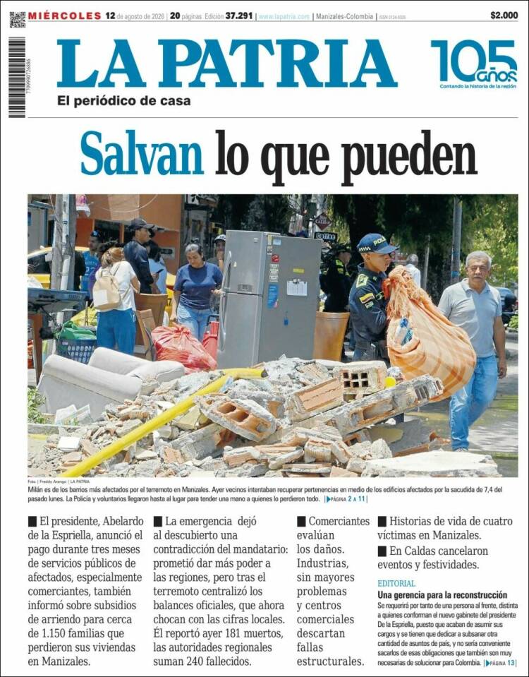 Portada de La Patria · 12 ago 2026