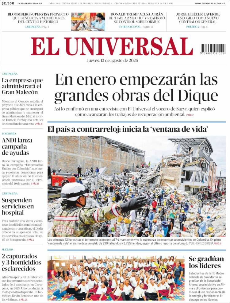 Portada de El Universal · 13 ago 2026
