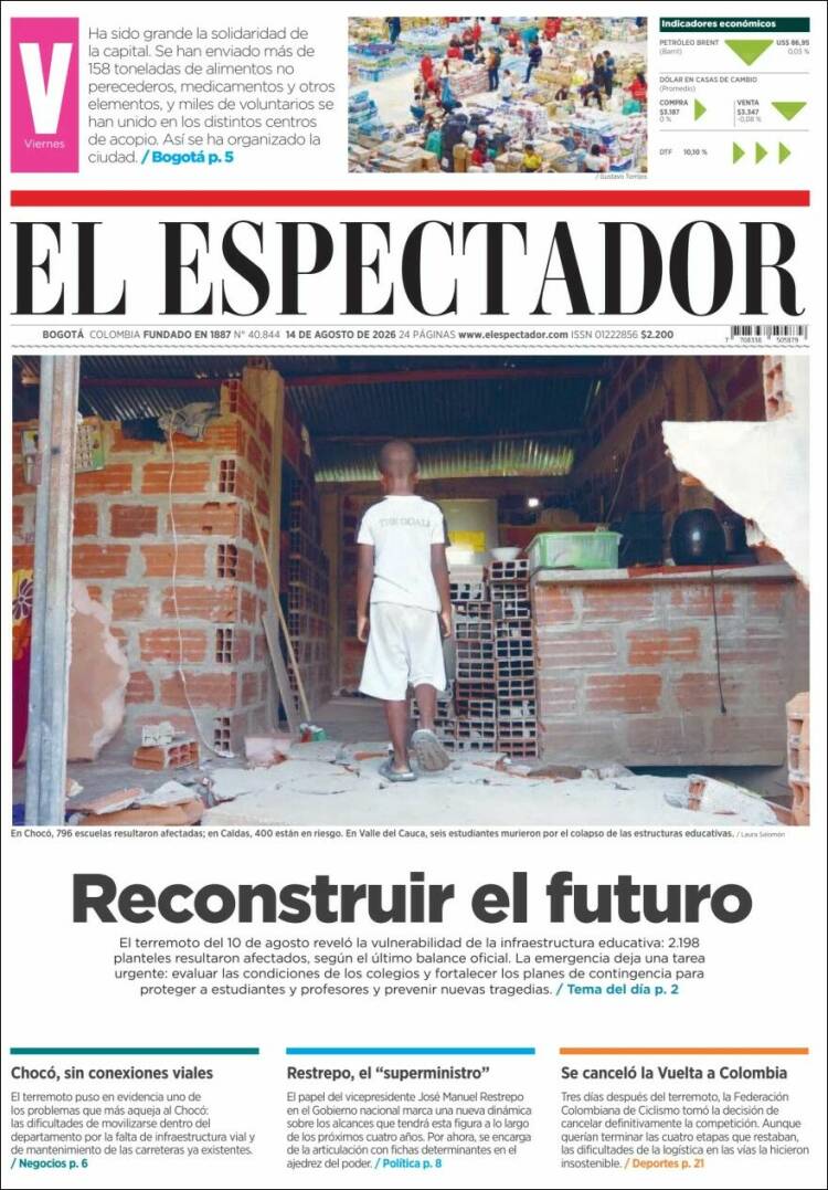 Portada de El Espectador · 14 ago 2026