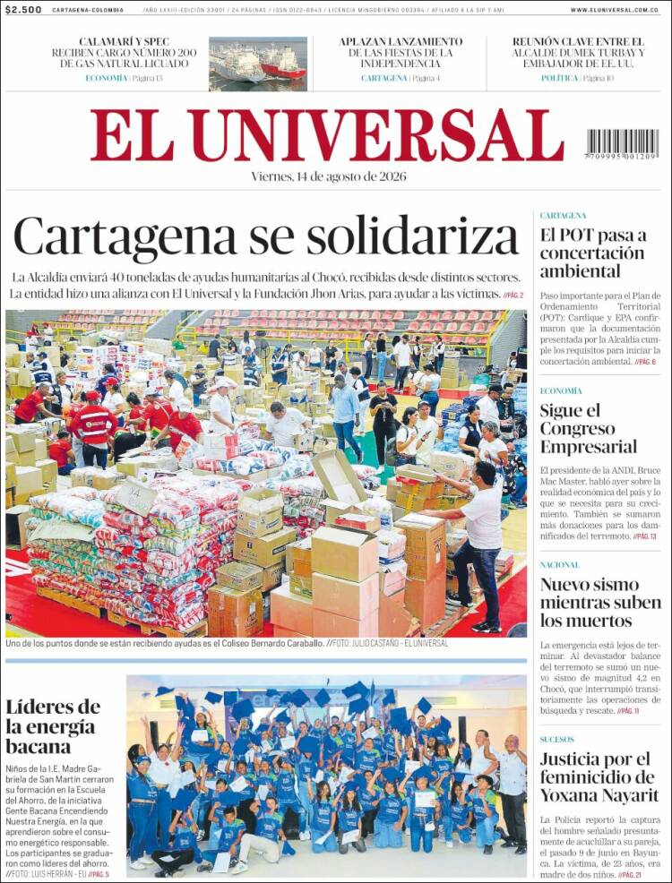 Portada de El Universal · 14 ago 2026