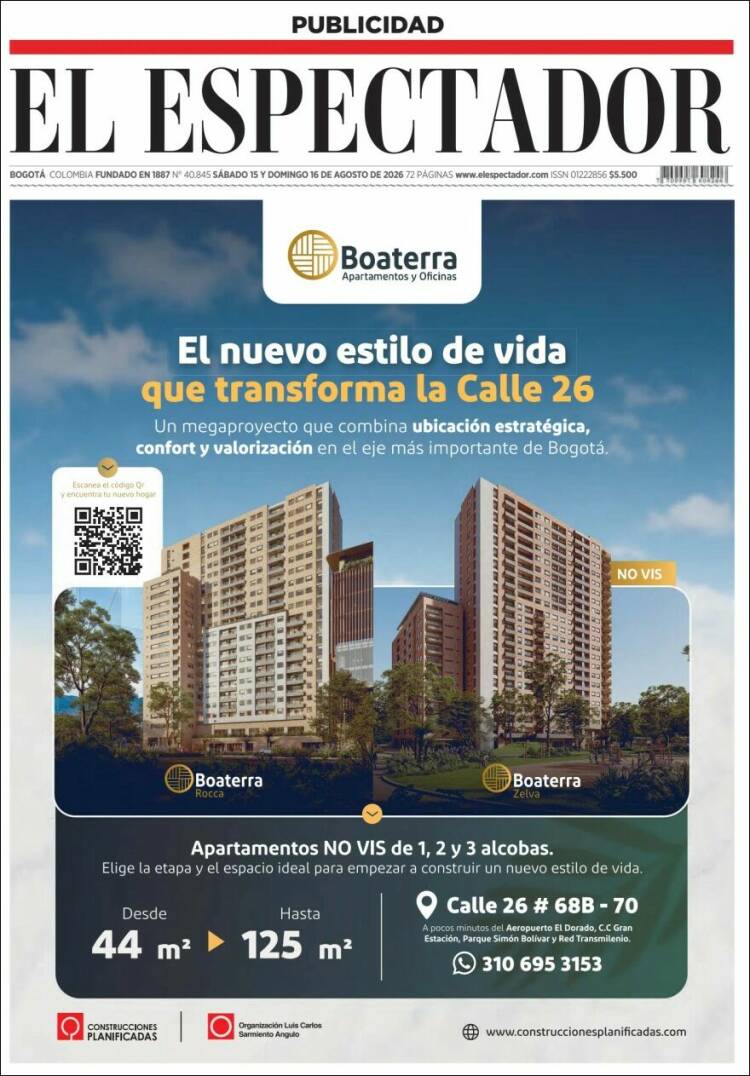 Portada de El Espectador · 15 ago 2026