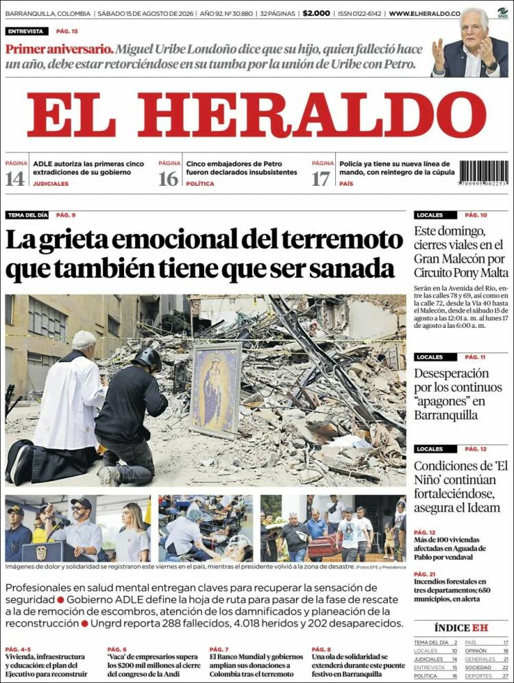 Portada de El Heraldo · 15 ago 2026