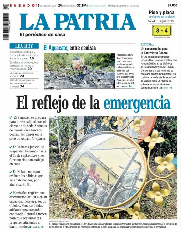 Portada de La Patria · 15 ago 2026