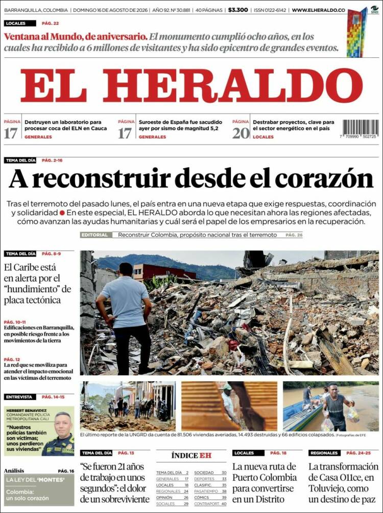 Portada de El Heraldo · 16 ago 2026