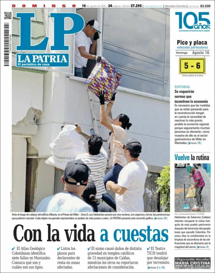 Portada de La Patria · 16 ago 2026